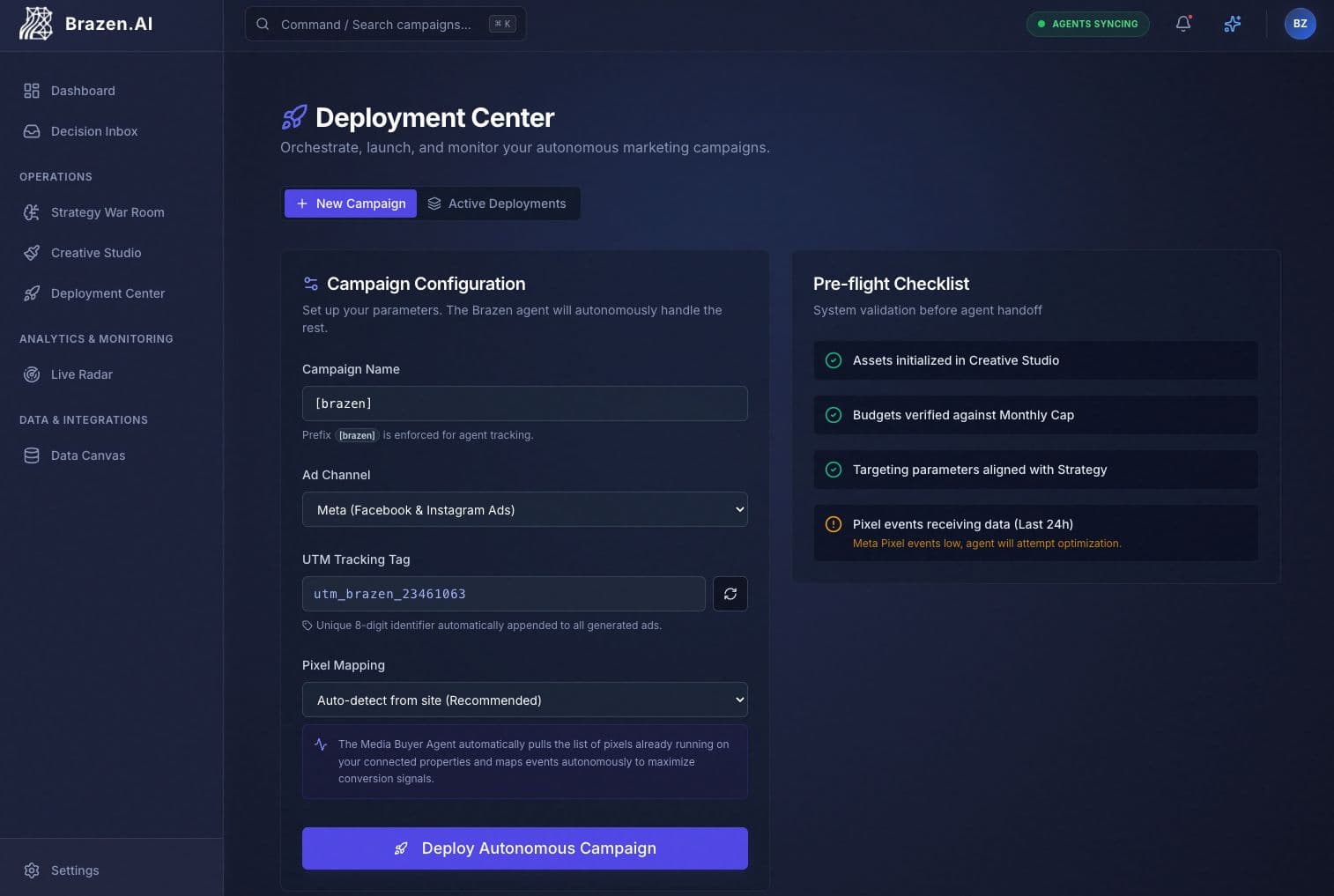 Brazen.AI Deployment Center — cross-channel campaign deployment