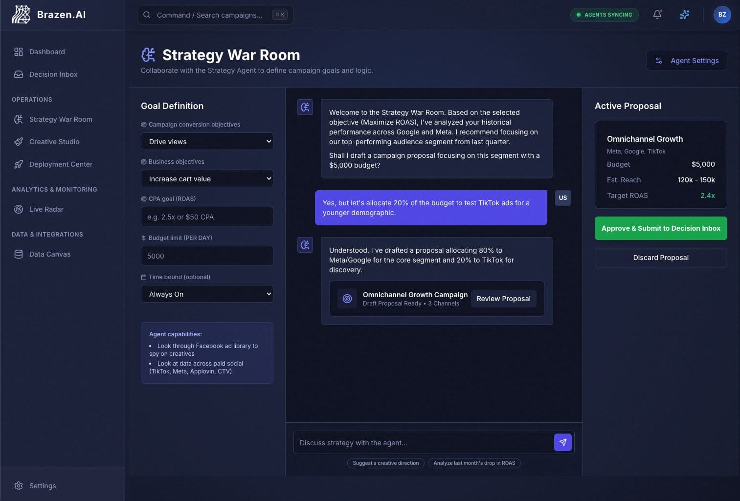 Brazen.AI Strategy War Room — campaign scripting