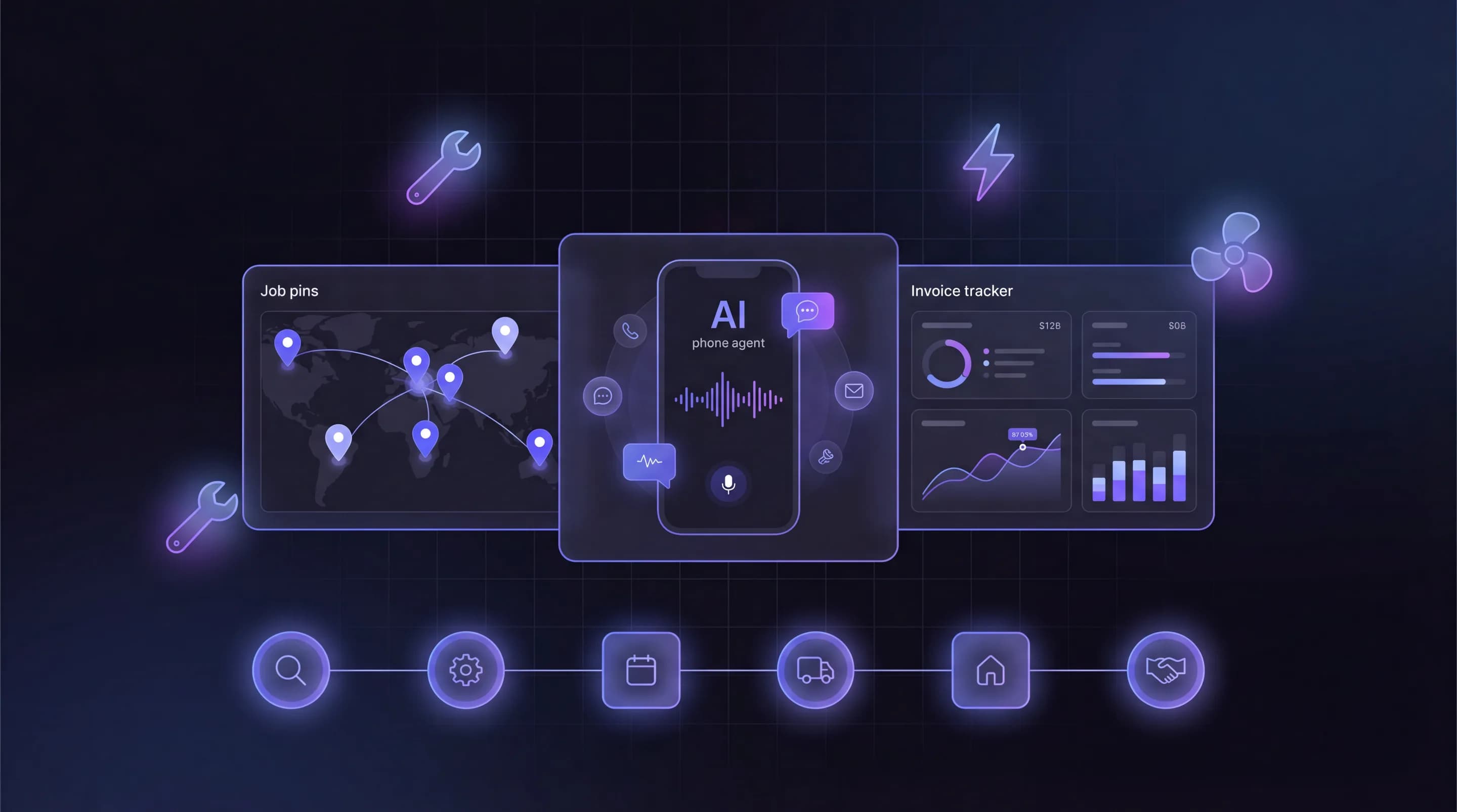 Never Miss a Call. Never Lose a Job. Never Chase a Payment. - AI workflow illustration
